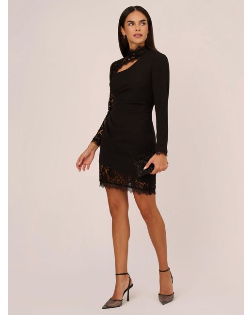 Adrianna Papell Black Aidan By Lace And Stretch Crepe Mini Dress