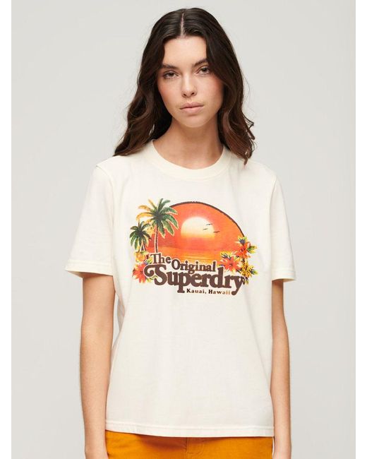 Superdry White Travel Souvenir Relaxed T-shirt