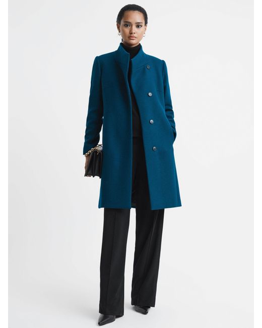 Reiss Blue Mia - Teal Wool Blend Mid-length Coat