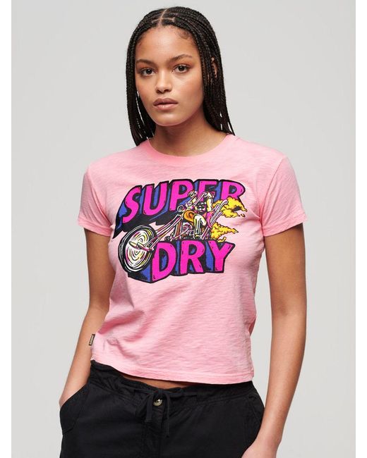 Superdry Pink Neon Motor Graphic Fitted T-shirt