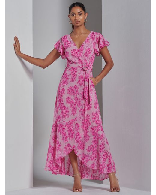 Jolie Moi Pink Haylie Chiffon Wrap Maxi Dress