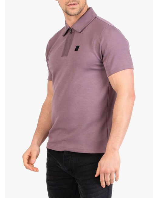 Luke 1977 Purple Hardy Short Sleeve Zip Up Polo Top for men