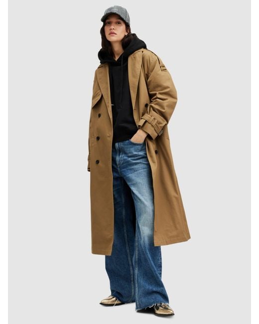 AllSaints Blue Wyatt Double Breasted Trench Coat
