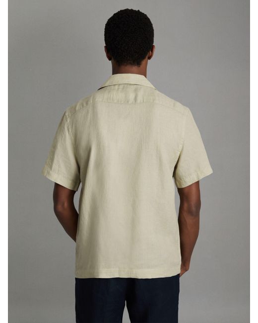 Reiss Gray Beldi Linen Short Sleeve Cuban Shirt for men