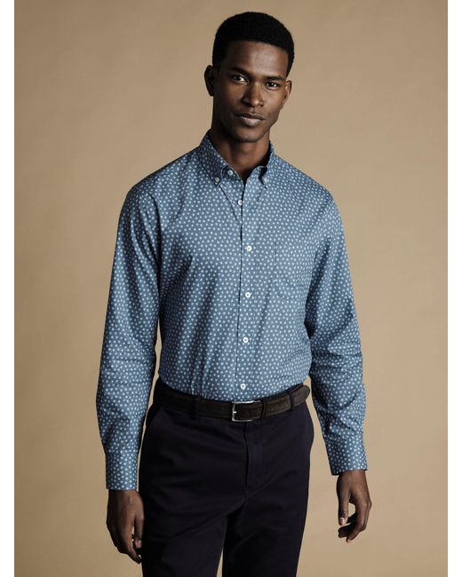 Charles Tyrwhitt Blue Floral Print Non-iron Slim Fit Shirt for men