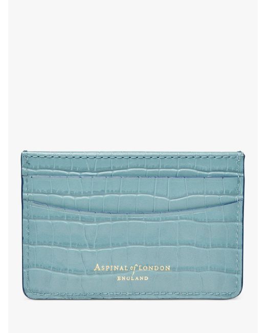 Aspinal Blue Slim Croc Effect Leather Card Holder