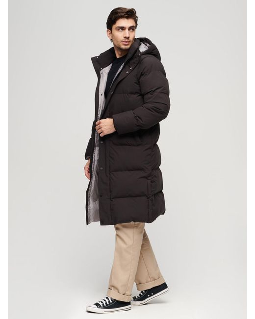 Superdry Black Longline Hooded Puffer Coat for men