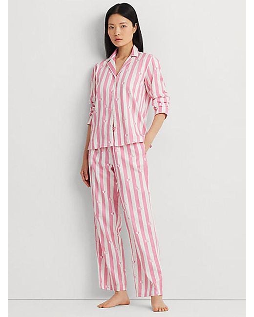 Ralph Lauren Pink Long-sleeve Notched-collar Pajamas Set