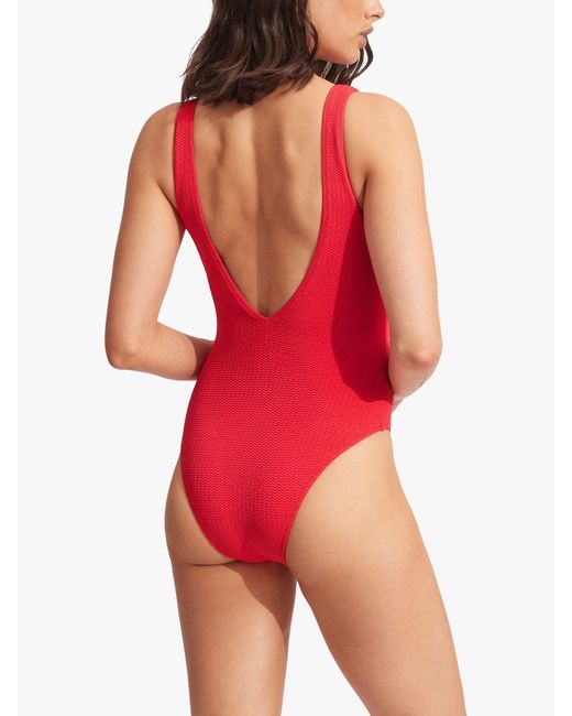 Seafolly Red Sea Dive Deep V-neck One Piece Swimsuit