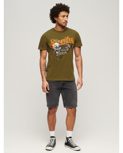 Superdry Green Tattoo Script Graphic T-shirt for men