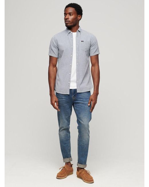 Superdry White Gingham Seersucker Organic Cotton Short Sleeve Shirt for men