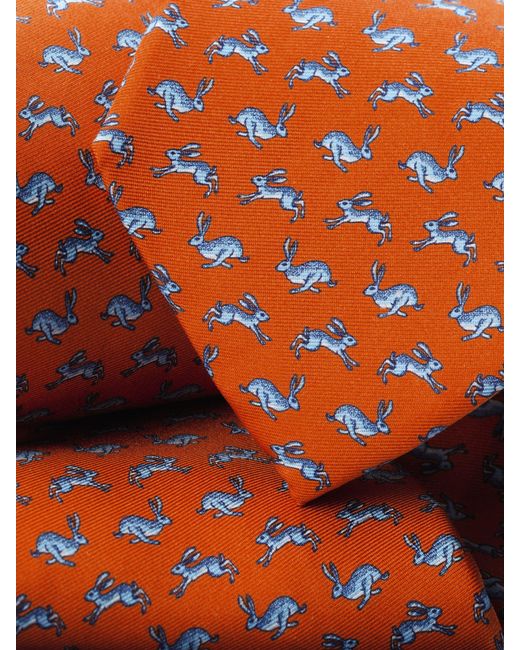 Charles Tyrwhitt Orange Hare Print Silk Tie for men