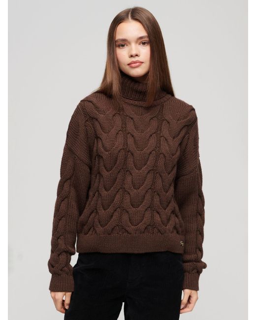 Superdry Brown Uperdry Chain Cabe Knit Poo Weater