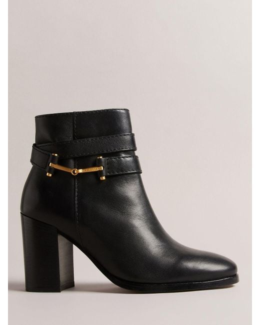 Ted Baker Black Anisea High Block Heel Leather Ankle Boots
