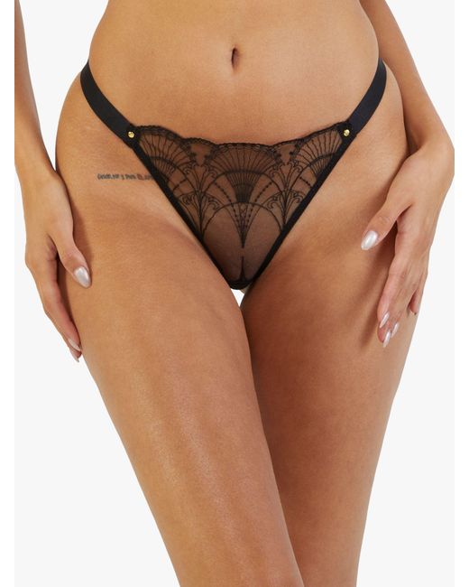 Wolf & Whistle Brown Pippa Deco Embroidered Caged Thong