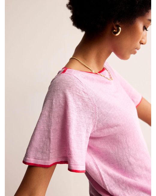 Boden Pink Maggie Boat Neck Linen T-shirt