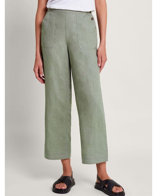 Monsoon Green Parker Linen Cropped Trousers