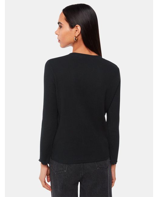 Whistles Black Ribbed Jersey Button Front Top