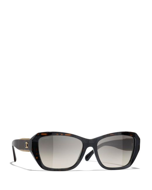 Chanel Gray Rectangular Sunglasses Ch5516 Black Tweed/grey Gradient