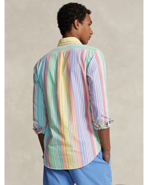 Ralph Lauren Blue Polo Custom Fit Striped Oxford Fun Shirt for men