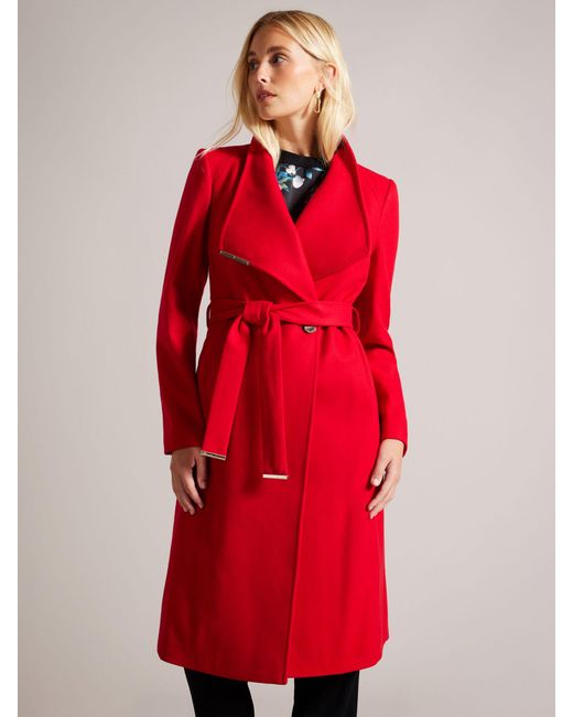 Ted Baker Red Rose Mid Length Wool Blend Wrap Coat