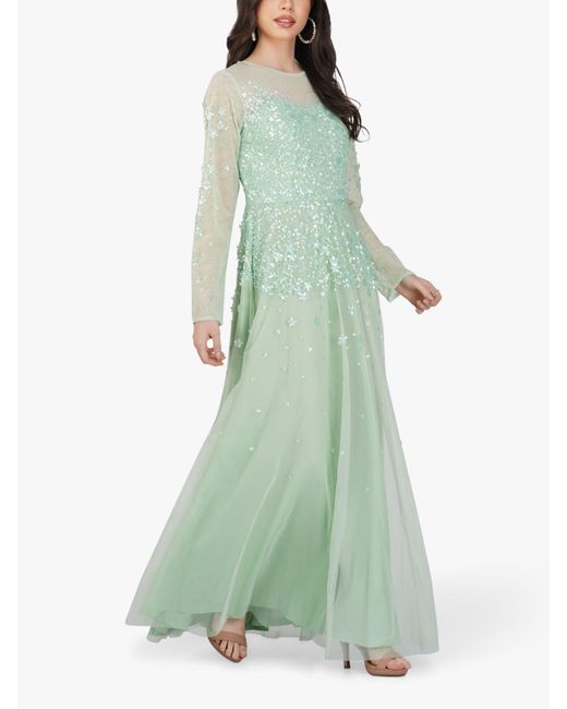 LACE & BEADS Green Luciene Long Sleeve Embellished Maxi Dress