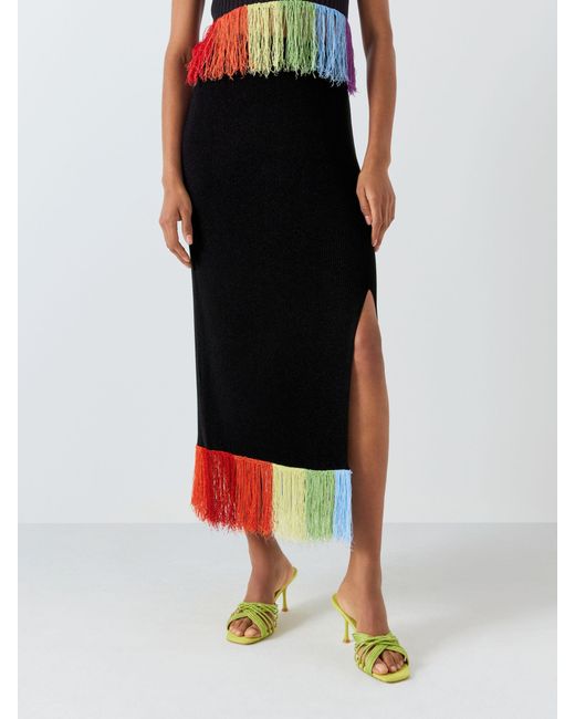 Olivia Rubin Black Faye Rainbow Fringe Skirt