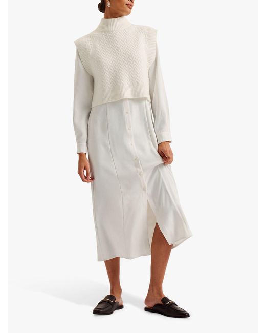 Ted Baker White Elsiiey Knit Layer Shirt Dress