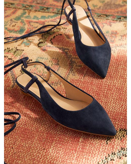 Boden Blue Ankle Tie Pointed Flats Suede