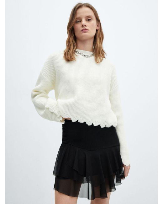 Mango White Hally Asymmetric Mini Skirt