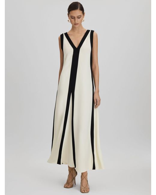 Reiss White Rae Colour-block Relaxed-fit Woven Maxi Dress