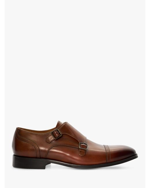Dune Brown Saloon Leather Double Monk Shoes for men