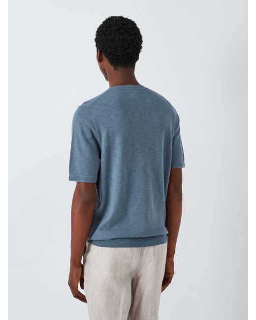 John Lewis Blue Cotton Linen Knit T-shirt for men