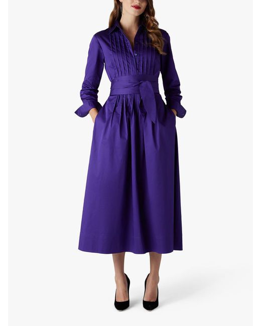 Jasper Conran Purple Emily Pintuck Full Skirt Midi Shirt Dress