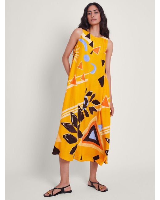 Monsoon Yellow Amanda Abstract Print Midi Dress