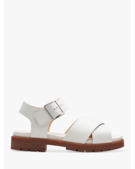Clarks White Orinocco Leather Cross Strap Sandals