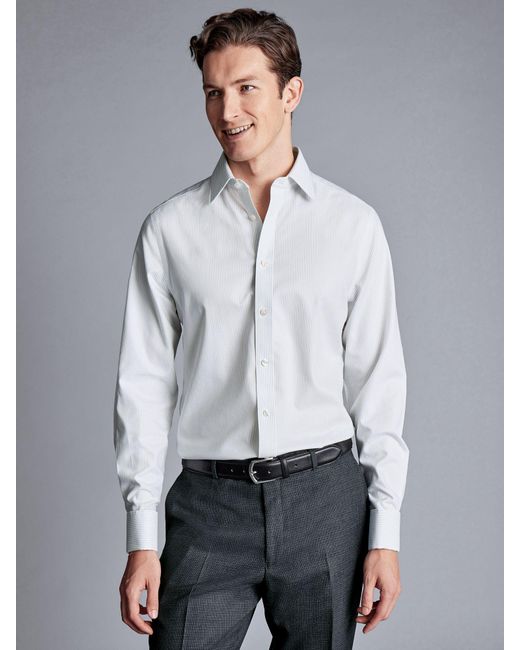 Charles Tyrwhitt Gray Non-iron Royal Oxford Stripe Slim Fit Shirt for men