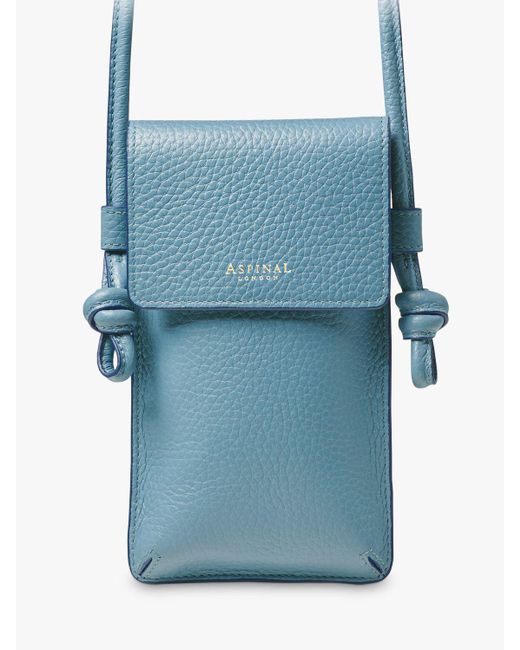 Aspinal Blue Ella Pebble Leather Phone Pouch
