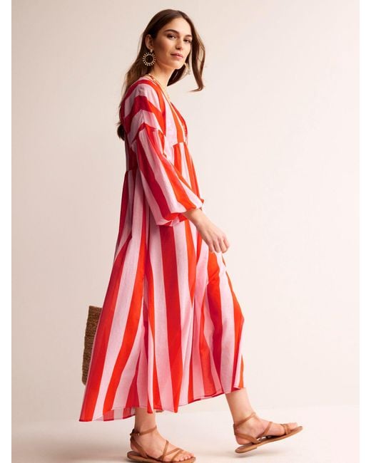 Boden Red Sarah Wide Stripe Kaftan Maxi Dress