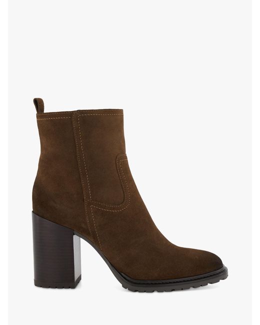 Dune Brown Peng Suede Heeled Ankle Boots