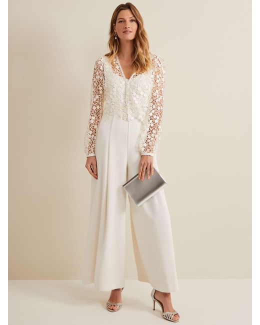 Phase Eight Natural Mariposa Lace Overlay Jumpsuit