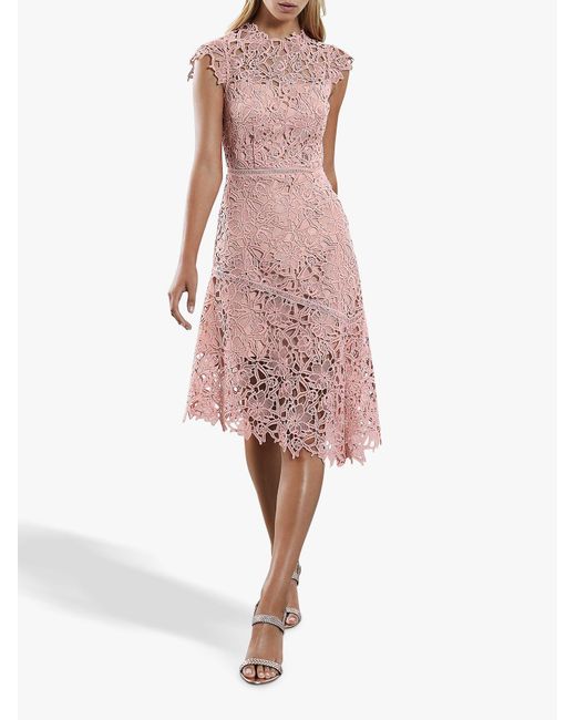 Reiss Ivana - Lace Asymmetric Hemline Dress in Pink | Lyst UK
