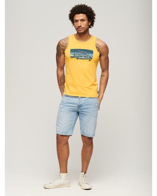 Superdry Yellow Cali Striped Logo Vest Top for men