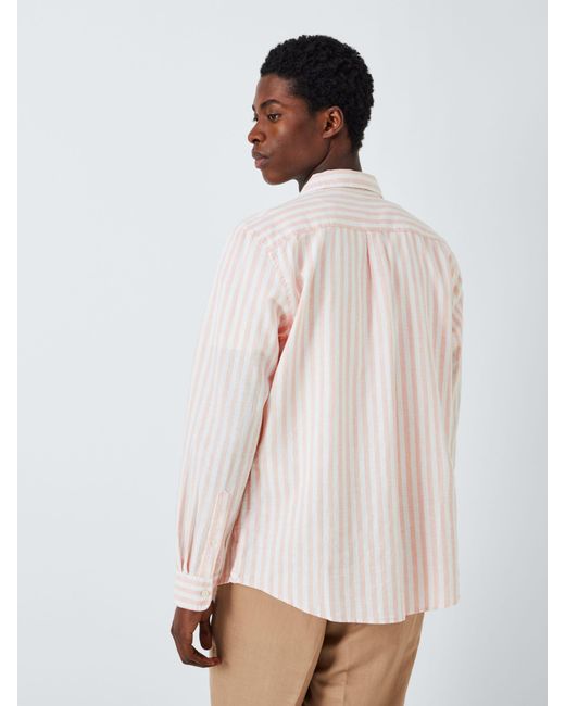 John Lewis Pink Linen Blend Stripe Long Sleeve Shirt for men