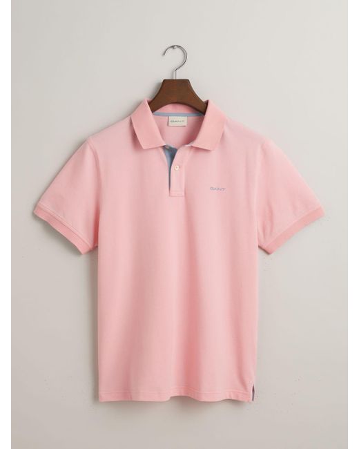 Gant Pink Regular Contrast Short Sleeve Polo Top for men
