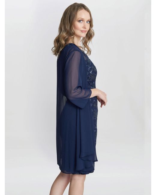 Gina Bacconi Blue Hayley Embroidered Dress With Chiffon Jacket