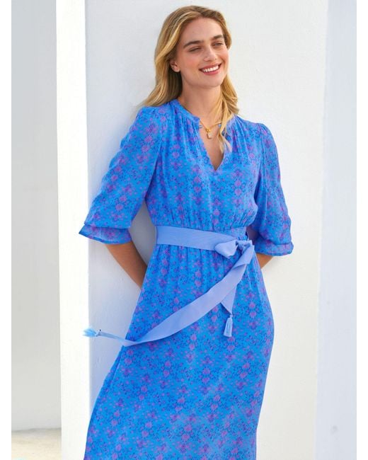 Aspiga Blue Maeve Floral Print Contrast Belt Maxi Dress