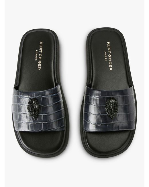 Kurt Geiger Blue Oscar Croc Effect Slider Sandals for men