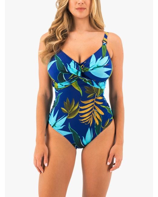 Fantasie Blue Pichola Tropical Print Underwired Twist Front Swimsuit