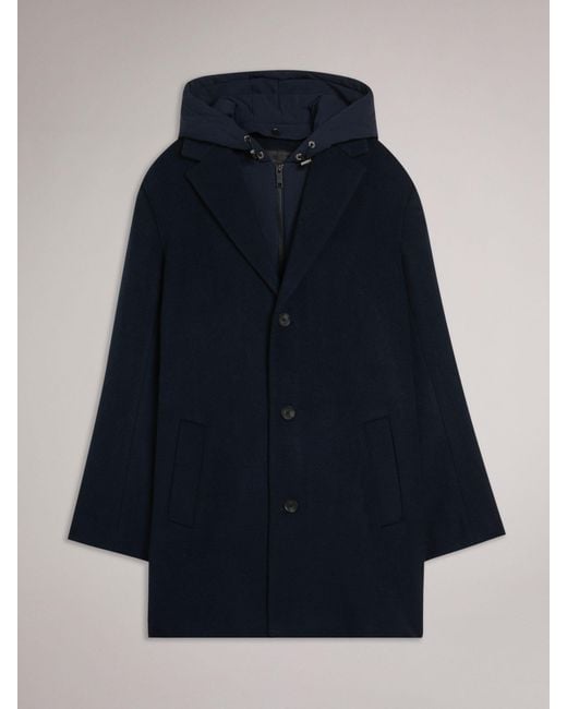 Ted Baker Blue Donlon Wool Blend Hooded Coat for men